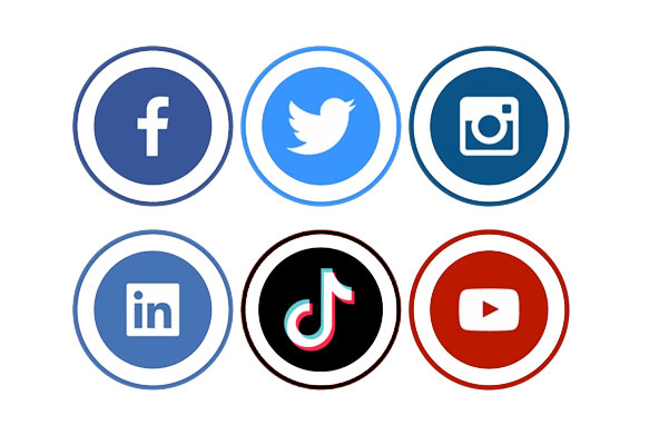 social icon for social media marketing. Facebook, Twitter, Instagram, Linkedin, Tiktok, Youtube